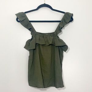 Sienna Sky Ruffle Shoulder Green Sleeveless Top NWT Size M